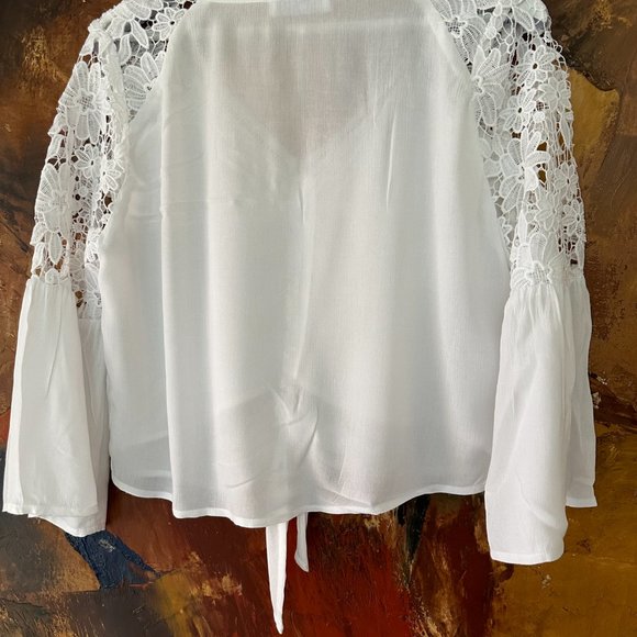 HOLLISTER Cotton Blend Inset Lace White Bohemian Top NWT - Picture 14 of 16